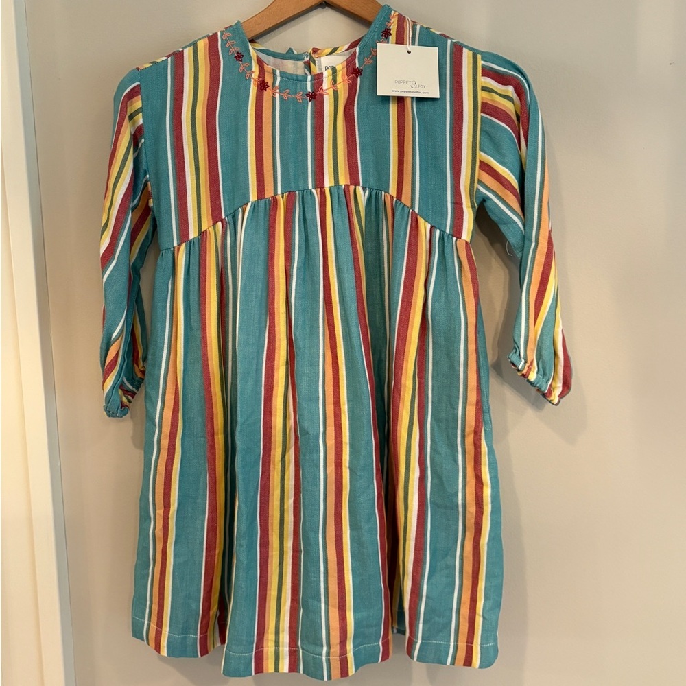Poppet & Fox girls embroidered striped long sleeve striped dress size 8